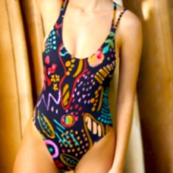 Urban Outfitters Out From Under Printed Strappy Scoop Back One-Piece Swimsuit S - Picture 2 of 11